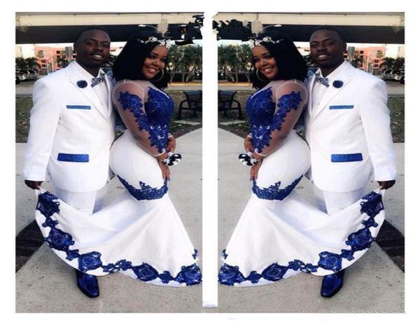 new white satin royal blue lace aso ebi african prom dresses long illusion sleeves appliqued mermaid evening formal gowns8710042, Black
new white satin royal blue lace aso ebi african prom dresses long illusion sleeves appliqued mermaid evening formal gowns8710042, Black