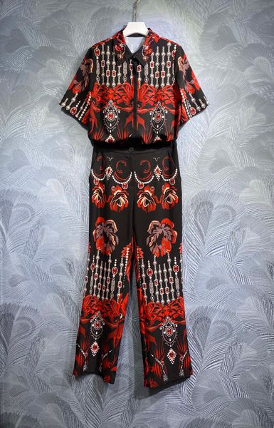 european women designer clothing two-piece printed shirt pants 2023 summer new women's simple commuting ol fashion, White
european women designer clothing two-piece printed shirt pants 2023 summer new women's simple commuting ol fashion, White