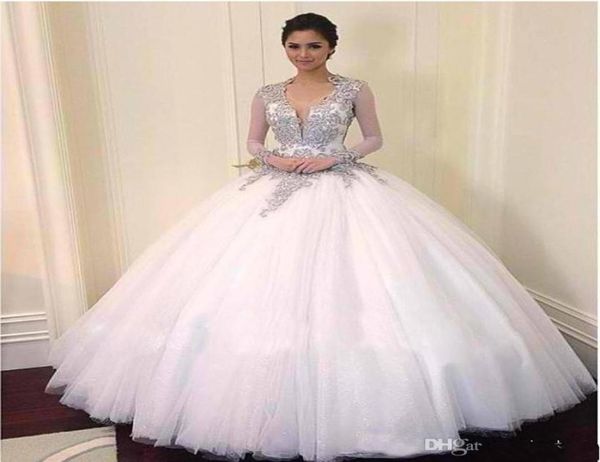 2019 ball gown wedding dresses long sleeves applique beads v neck tulle backless bridal gowns quinceanera vestido2717842, White
2019 ball gown wedding dresses long sleeves applique beads v neck tulle backless bridal gowns quinceanera vestido2717842, White
