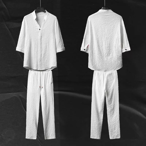 men's polos 2 pieces linen set summer outfits ice silk two piece suit thin short sleeve t shirt plus size trousers 230630, White;black
men's polos 2 pieces linen set summer outfits ice silk two piece suit thin short sleeve t shirt plus size trousers 230630, White;black