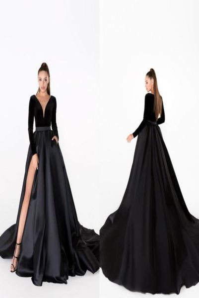 black evening dresses v neck velvet a line sweep train satin skirt long sleeve prom dress high split formal occasion go6539492, Black;red
black evening dresses v neck velvet a line sweep train satin skirt long sleeve prom dress high split formal occasion go6539492, Black;red