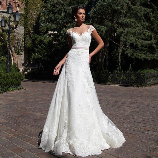 scoop neckline applique see through lace and tulle sheath wedding dress illusion back with pink sash bridal dress vestidos boda8152030, White
scoop neckline applique see through lace and tulle sheath wedding dress illusion back with pink sash bridal dress vestidos boda8152030, White