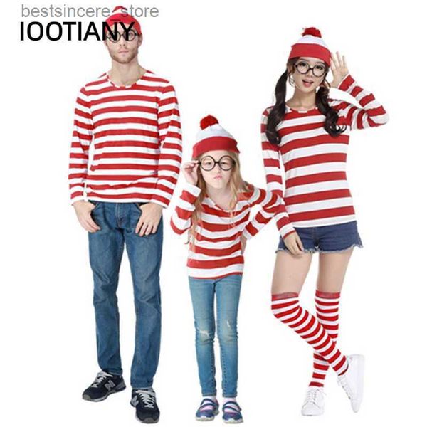 s-xxl parent-child cartoon where is wally waldo costume waldo book week cosplay outfit stripe shirt hat glasses kit l230522, Blue
s-xxl parent-child cartoon where is wally waldo costume waldo book week cosplay outfit stripe shirt hat glasses kit l230522, Blue