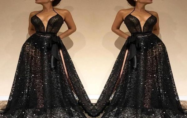 2019 black formal evening dresses halter deep v neck lace sequins side split prom gowns long sweep train red carpet fashion w1255672, Black;red
2019 black formal evening dresses halter deep v neck lace sequins side split prom gowns long sweep train red carpet fashion w1255672, Black;red