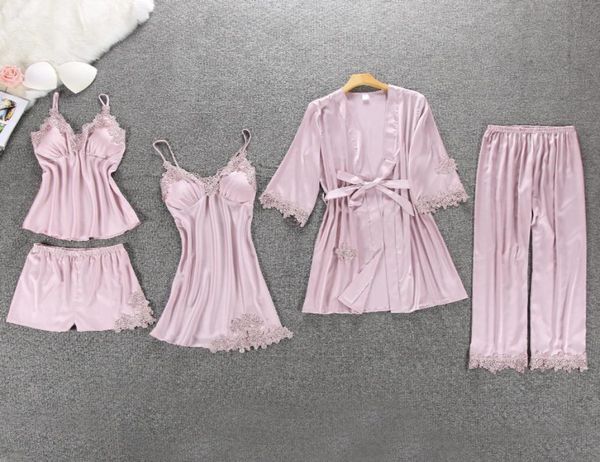 qweek women pajamas 5 pieces sets satin sleepwear pijama silk home wear embroidery sleep lounge pyjama with chest pads ly19123371919, Red;black
qweek women pajamas 5 pieces sets satin sleepwear pijama silk home wear embroidery sleep lounge pyjama with chest pads ly19123371919, Red;black