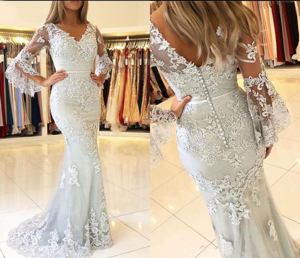 2021 silver lace mermaid prom dresses v neck appliques illusion long sleeves backless formal dress evening gowns5498694, Black
2021 silver lace mermaid prom dresses v neck appliques illusion long sleeves backless formal dress evening gowns5498694, Black
