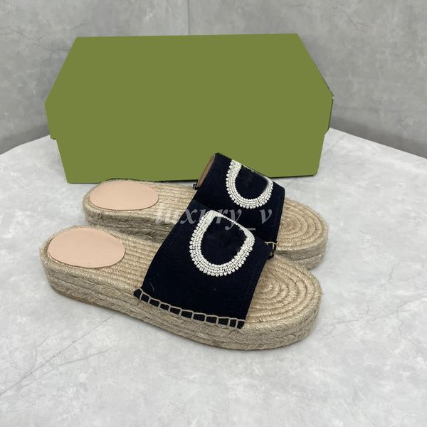 designer straw slippers canvas slides woven rope grass sandals women outdoor slippers summer beach flip flops with box, Black
designer straw slippers canvas slides woven rope grass sandals women outdoor slippers summer beach flip flops with box, Black