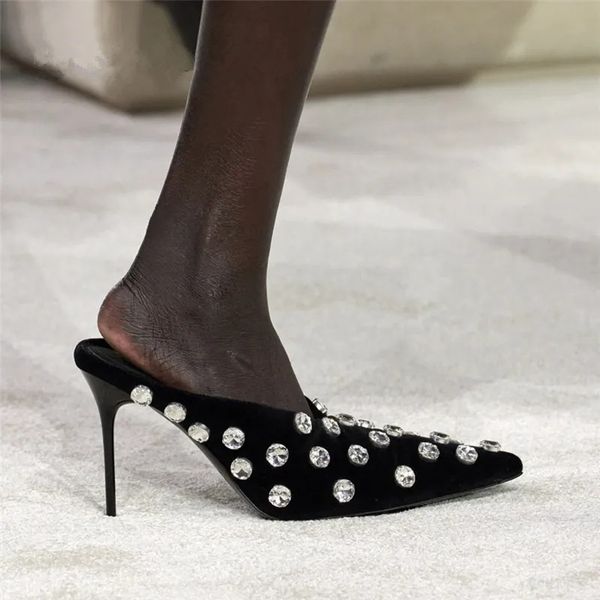 women rhinestone embellishment mules pointy toe stiletto heels pumps female slip-on style slippers 2023 runway shoes woman, Black
women rhinestone embellishment mules pointy toe stiletto heels pumps female slip-on style slippers 2023 runway shoes woman, Black