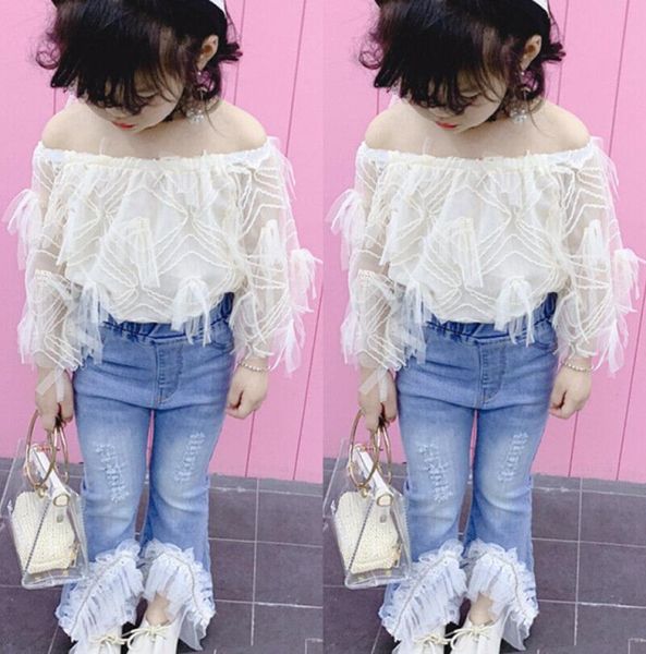 toddler kids clothes set baby girl lace off shoulder t shirt destroyed ripped jeans flare pants children outfits 2pcs 8689047, White
toddler kids clothes set baby girl lace off shoulder t shirt destroyed ripped jeans flare pants children outfits 2pcs 8689047, White
