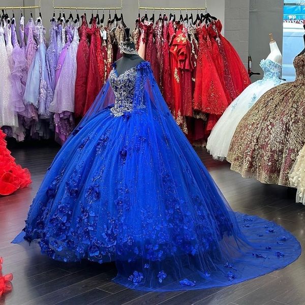 handmade flower quinceanera dresses with cape pearls sweet 15 gown glitter ball gown masquerade 16 anos, Blue;red
handmade flower quinceanera dresses with cape pearls sweet 15 gown glitter ball gown masquerade 16 anos, Blue;red