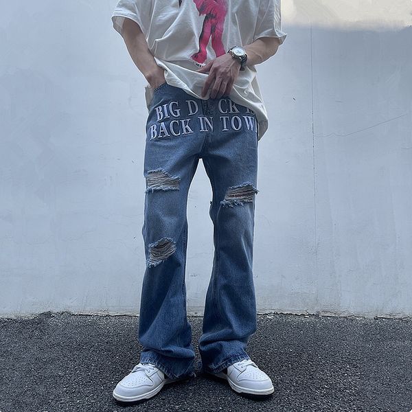 men s jeans 2023 y2k streetwear baggy flared ripped pants men clothing letter embroidery straight punk denim trousers vetements homme 230629, Blue
men s jeans 2023 y2k streetwear baggy flared ripped pants men clothing letter embroidery straight punk denim trousers vetements homme 230629, Blue