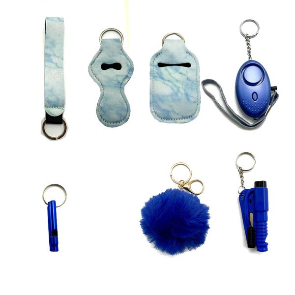 blue selling self-defence seven-piece wrist strap liquid bottle sleeve hairball alarm window breaker whistle protective keychain, Silver
blue selling self-defence seven-piece wrist strap liquid bottle sleeve hairball alarm window breaker whistle protective keychain, Silver