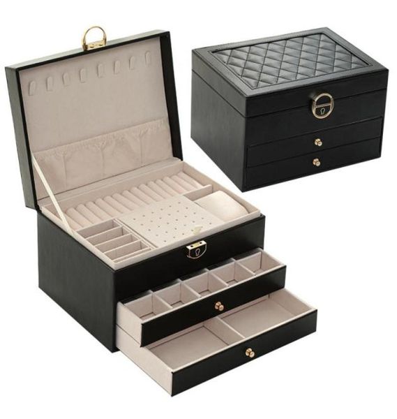 three layers retro pu jewelry box with necklace hook earrings ring bracelet storage case green colors 2208131977612, Black
three layers retro pu jewelry box with necklace hook earrings ring bracelet storage case green colors 2208131977612, Black