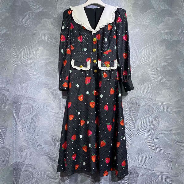 designer dress women designer clothing retro polka dot strawberry print black mid length skirt for women, Black;gray
designer dress women designer clothing retro polka dot strawberry print black mid length skirt for women, Black;gray