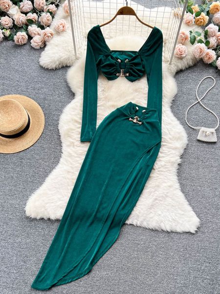 two piece dress foamlina women 2 piece set fashion streetwear square collar long sleeve crop elastic waist high slit long skirt suits 230629, White
two piece dress foamlina women 2 piece set fashion streetwear square collar long sleeve crop elastic waist high slit long skirt suits 230629, White