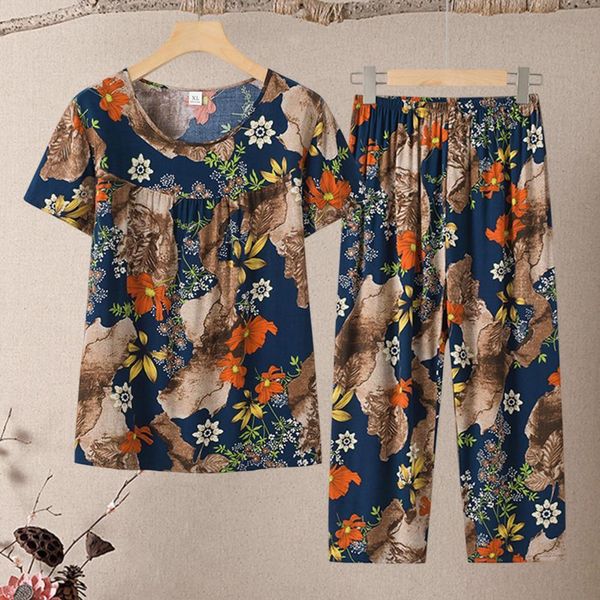 women's tracksuits 2 pcs set grandma summer pajamas elastic waist plus size sleeping wide leg flower print mid aged night clothes femal, Gray
women's tracksuits 2 pcs set grandma summer pajamas elastic waist plus size sleeping wide leg flower print mid aged night clothes femal, Gray