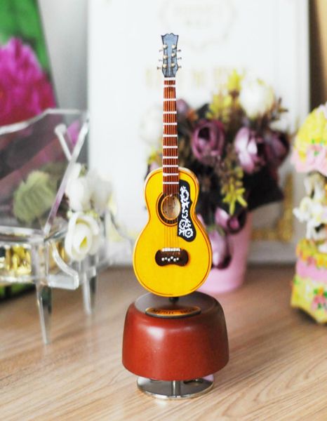 classical wind up music box wooden guitar rotating music box with case9960987