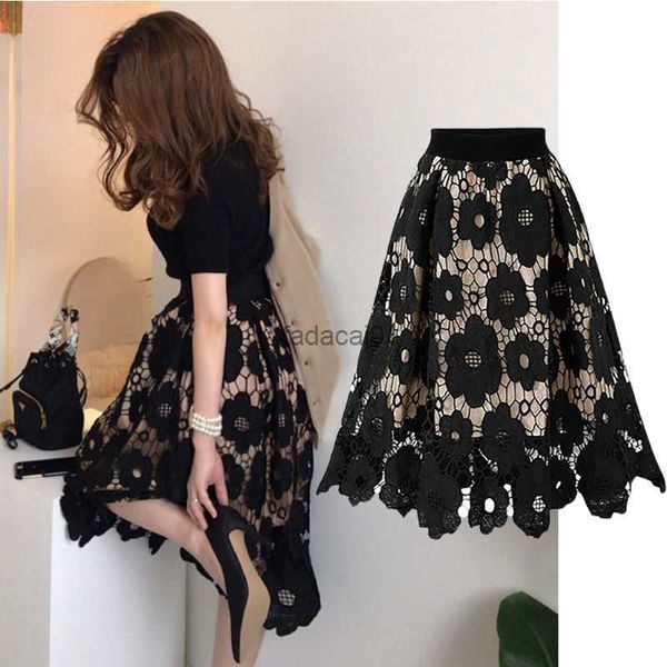 spring korean lace hollow out high waist aline skirt women's temperament irregular elastic waist mid length skirt plus size l230621, Black
spring korean lace hollow out high waist aline skirt women's temperament irregular elastic waist mid length skirt plus size l230621, Black
