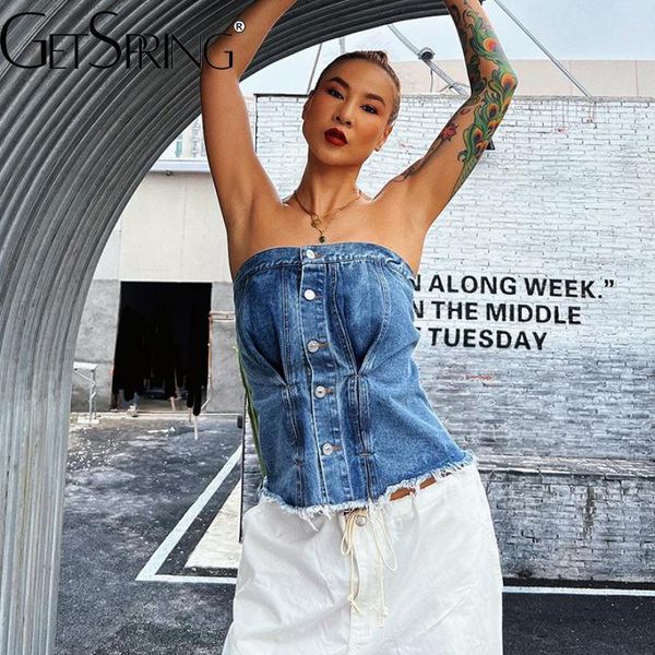 women's tanks camis getspring women tank summer backless strapless denim camis single breasted slim thin blue jean summer 230629, White
women's tanks camis getspring women tank summer backless strapless denim camis single breasted slim thin blue jean summer 230629, White