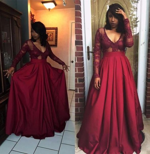 2019 elegant burgundy deep vneck long sleeve prom dresses aline dark red prom gown lace floor length african party gow1252614, Black
2019 elegant burgundy deep vneck long sleeve prom dresses aline dark red prom gown lace floor length african party gow1252614, Black