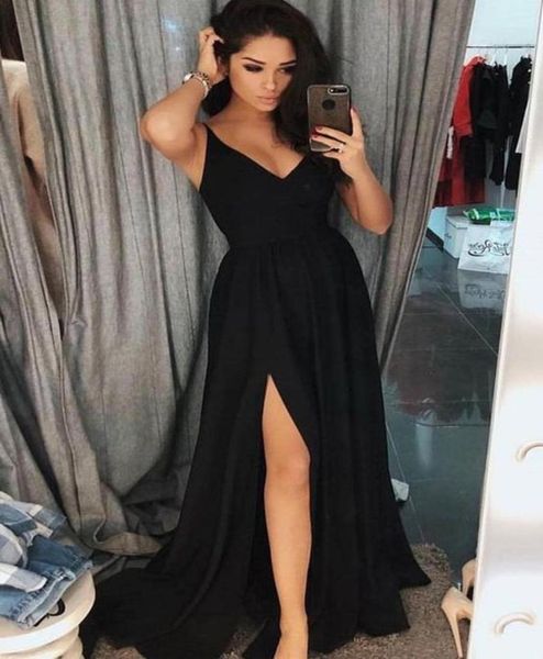 women039s aline chiffon long black evening dress with slit vestido de festa straps vneck floor length prom gowns custom 4051796, Black;red
women039s aline chiffon long black evening dress with slit vestido de festa straps vneck floor length prom gowns custom 4051796, Black;red