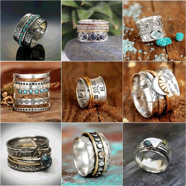 cluster rings retro bohemian style width ring inlaid oval green stone two tone design finger for women personality vintage jewelry 230630, Golden;silver
cluster rings retro bohemian style width ring inlaid oval green stone two tone design finger for women personality vintage jewelry 230630, Golden;silver