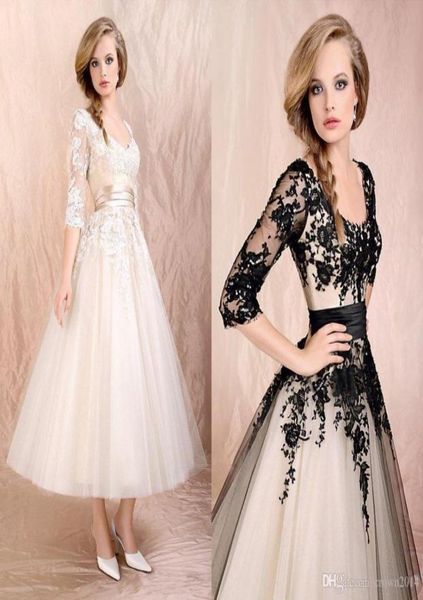 vintage tea length beach wedding dresses with half sleeves scoop neck black lace appliques ruched tulle aline bridal wedding gown2115557, White
vintage tea length beach wedding dresses with half sleeves scoop neck black lace appliques ruched tulle aline bridal wedding gown2115557, White
