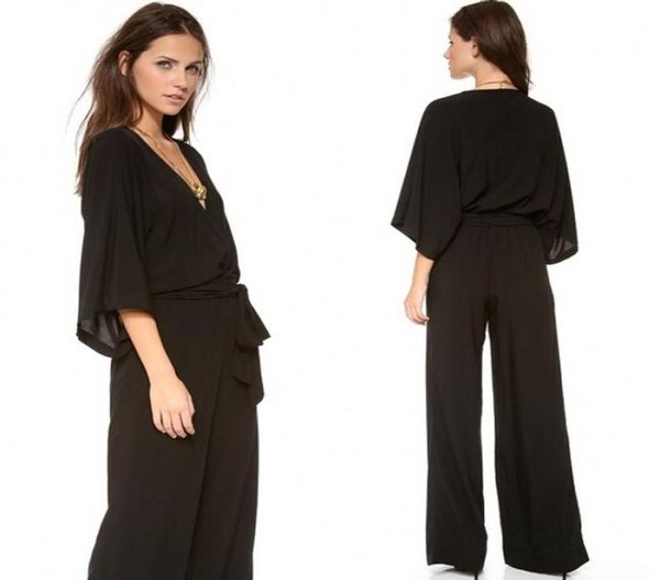 simple 2016 latest black chiffon jumpsuit evening wear deep v neck 34 long sleeve bow sash pants suit custom made en51628991059, Black;red 
simple 2016 latest black chiffon jumpsuit evening wear deep v neck 34 long sleeve bow sash pants suit custom made en51628991059, Black;red