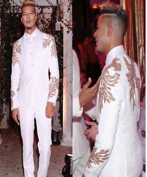white 2 pieces mens suits for wedding party jacquard groom tuxedos with gold applique shawl lapel man jacket blazer suitjacketpa5665571, Black;gray 
white 2 pieces mens suits for wedding party jacquard groom tuxedos with gold applique shawl lapel man jacket blazer suitjacketpa5665571, Black;gray