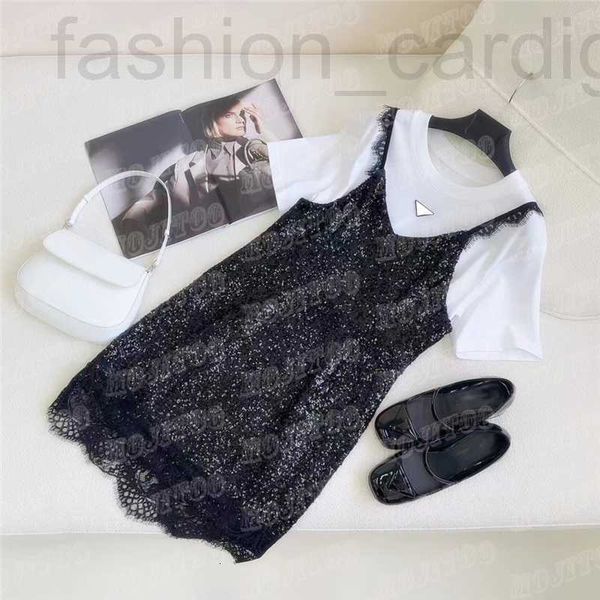 plus size dresses designer metal badge women fake two piece t shirts splicing sequin lace skirts fashion casual dress summer clothes mtx3, Black
plus size dresses designer metal badge women fake two piece t shirts splicing sequin lace skirts fashion casual dress summer clothes mtx3, Black