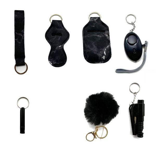 black selling self-defence seven-piece wrist strap liquid bottle sleeve hairball alarm window breaker whistle protective keychain, Silver
black selling self-defence seven-piece wrist strap liquid bottle sleeve hairball alarm window breaker whistle protective keychain, Silver