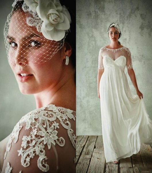 plus size wedding dresses with half sleeves sheer jewel neck a line lace applique bridal gowns chiffon empire waist wedding dress8967635, White
plus size wedding dresses with half sleeves sheer jewel neck a line lace applique bridal gowns chiffon empire waist wedding dress8967635, White