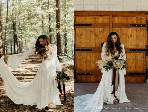 2020 country style boho lace wedding dresses with long sleeves v neck a line beach wedding gowns bohemian plus size bridal dress b1540532, White
2020 country style boho lace wedding dresses with long sleeves v neck a line beach wedding gowns bohemian plus size bridal dress b1540532, White
