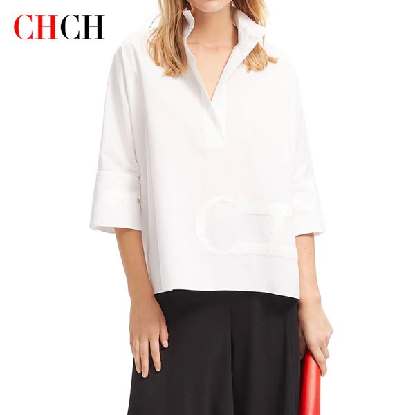 chch 2023 summer new women's shirt half sleeve embroidery texture simple fashion business office women's half sleeve shirt, White
chch 2023 summer new women's shirt half sleeve embroidery texture simple fashion business office women's half sleeve shirt, White