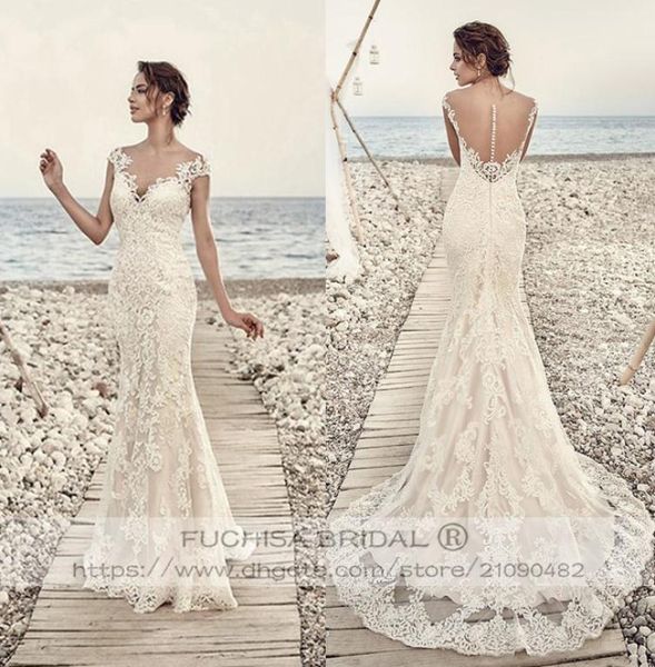 cap sleeved champagne lace wedding dress with illusion back fit to flare slim bridal dress gown custom made6049035, White
cap sleeved champagne lace wedding dress with illusion back fit to flare slim bridal dress gown custom made6049035, White