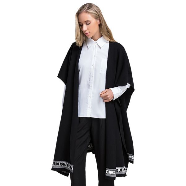 2023 luxury women's autumn-winter solid color slit shawl embroidered hem comfortable fabric women's cloak thermal shawl, Black 
2023 luxury women's autumn-winter solid color slit shawl embroidered hem comfortable fabric women's cloak thermal shawl, Black
