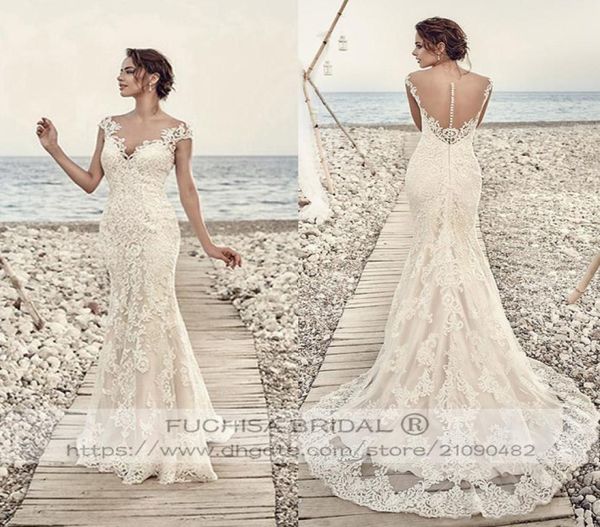 cap sleeved champagne lace wedding dress with illusion back fit to flare slim bridal dress gown custom made7074060, White
cap sleeved champagne lace wedding dress with illusion back fit to flare slim bridal dress gown custom made7074060, White