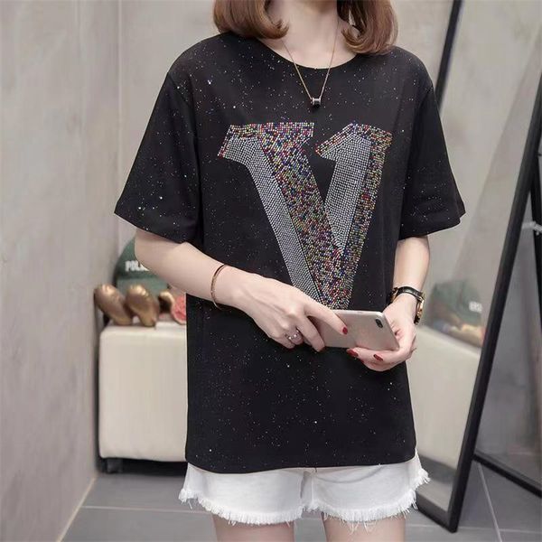 cotton t shirt women short sleeve t shirts clothing applique shiny diamond summer female black pink womens t-shirts womens grils plus size l, White
cotton t shirt women short sleeve t shirts clothing applique shiny diamond summer female black pink womens t-shirts womens grils plus size l, White