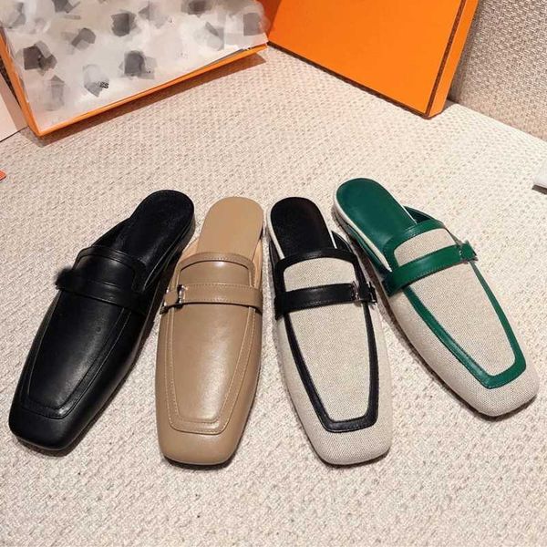 woman h backless sandal leather canvas designer mules suede flat shoes summer loafers metal lock half slippers trendy slides party elegent d, Black
woman h backless sandal leather canvas designer mules suede flat shoes summer loafers metal lock half slippers trendy slides party elegent d, Black