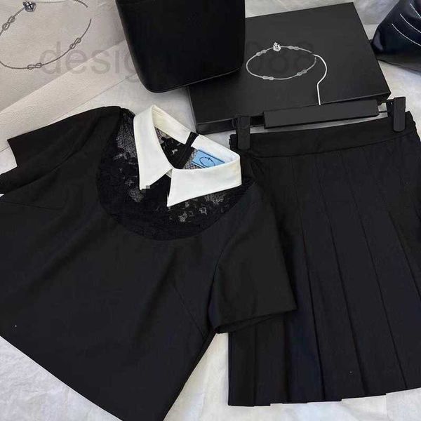 two piece dress designer 23 spring/summer reduced age lace panel letter embroidery contrast polo high waist pleated skirt set gcno, White
two piece dress designer 23 spring/summer reduced age lace panel letter embroidery contrast polo high waist pleated skirt set gcno, White