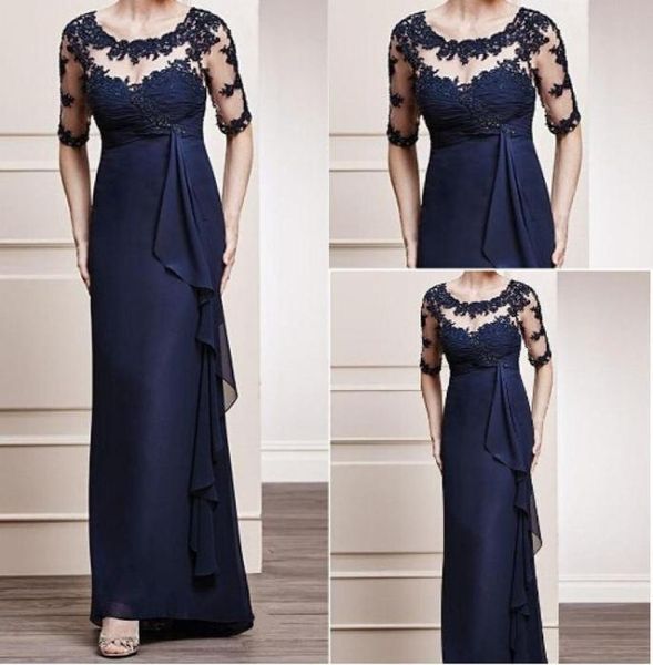 new 12length sleeves mother of the bride illusion neckline sheer transparent side draped dark navy chiffon floorlength9913648, Black;red
new 12length sleeves mother of the bride illusion neckline sheer transparent side draped dark navy chiffon floorlength9913648, Black;red