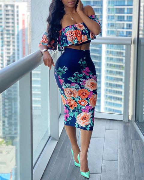 two piece dress women sets off shoulder floral print ruffles skirt set casual look for 230629, White
two piece dress women sets off shoulder floral print ruffles skirt set casual look for 230629, White