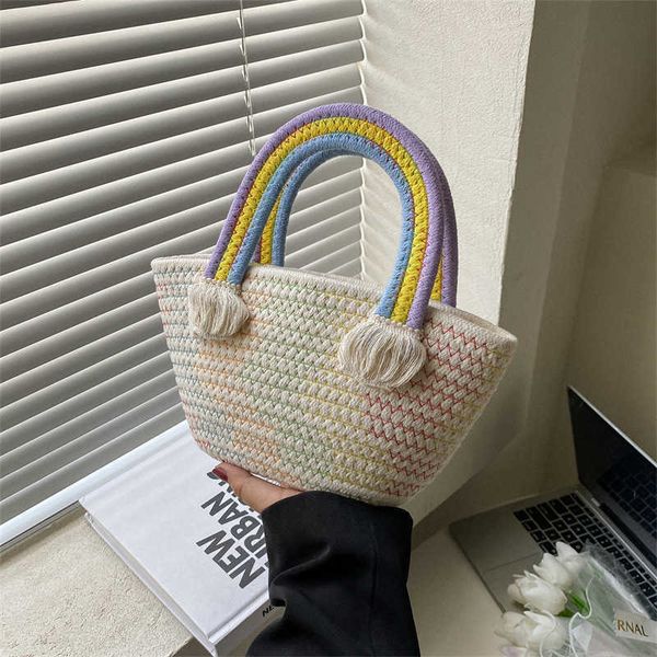 lovely rainbow handbag women's new handmade cotton women's bag straw bag versatile seaside vacation beach bag
lovely rainbow handbag women's new handmade cotton women's bag straw bag versatile seaside vacation beach bag
