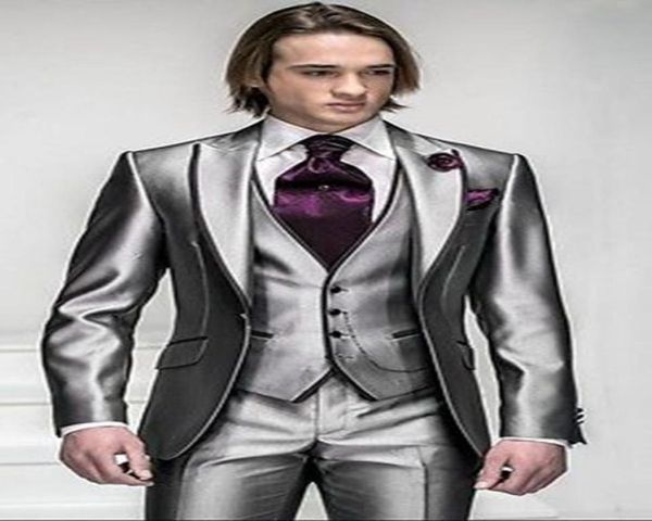 new shiny slim fit groom tuxedos silver grey man peak lapel groomsman men weddingdinner suits bridegroom1353812, Black;gray
new shiny slim fit groom tuxedos silver grey man peak lapel groomsman men weddingdinner suits bridegroom1353812, Black;gray