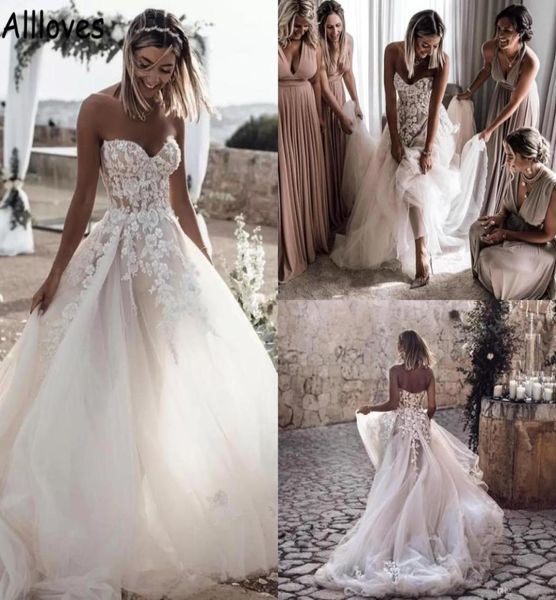 sweetheart tulle a line wedding dresses romantic lace appliques beaded bohemian country bridal gowns open back sweep train se2087448, White
sweetheart tulle a line wedding dresses romantic lace appliques beaded bohemian country bridal gowns open back sweep train se2087448, White