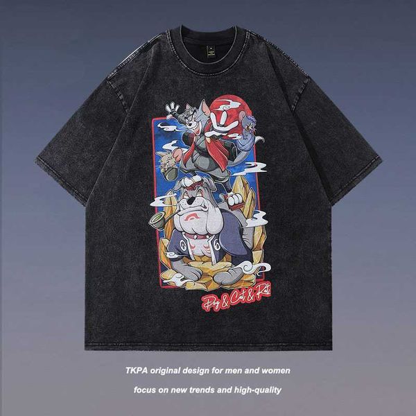 tkpa american street cartoon print old short sleeve t-shirt men's and women's pure cotton wash half sleeve tee shirt, White;black
tkpa american street cartoon print old short sleeve t-shirt men's and women's pure cotton wash half sleeve tee shirt, White;black