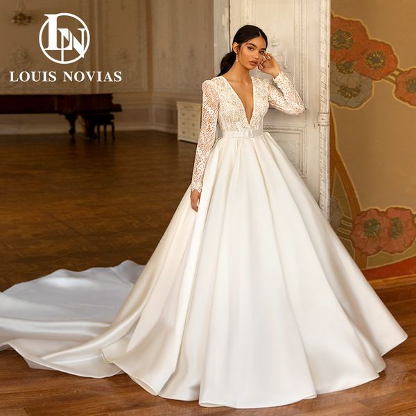ball gown wedding dress 2023 long sleeve deep v-neck appliques sash cut-out satin princess dress for bride vestidos de novia, White
ball gown wedding dress 2023 long sleeve deep v-neck appliques sash cut-out satin princess dress for bride vestidos de novia, White