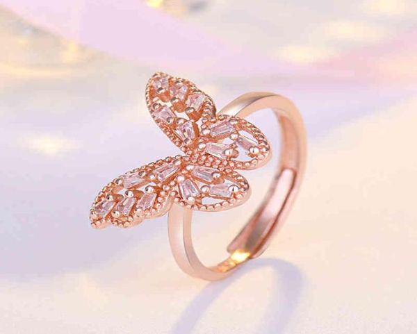 ins summer jewelry rose gold micro diamond butterfly ring rizable bling rhintone butterfly ring5597517