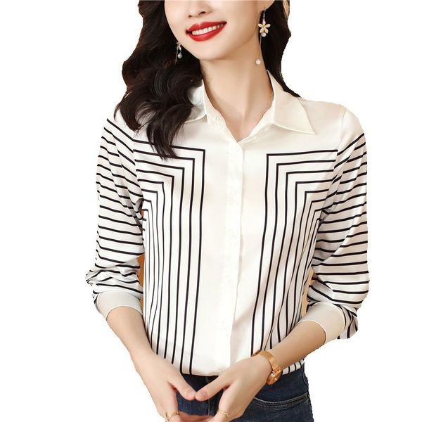 2023 striped silk shirts designer women's lapel long sleeve blouses elegant lady button front formal ol new in shirts plus size chic ba, White
2023 striped silk shirts designer women's lapel long sleeve blouses elegant lady button front formal ol new in shirts plus size chic ba, White