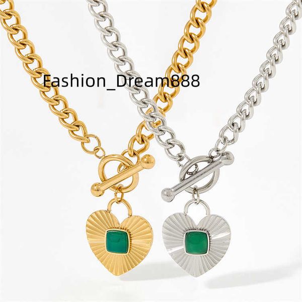 natural emerald stone heart pendant stainless steel ot clasp gold plated cuban chain gemstone necklace for women, Silver
natural emerald stone heart pendant stainless steel ot clasp gold plated cuban chain gemstone necklace for women, Silver